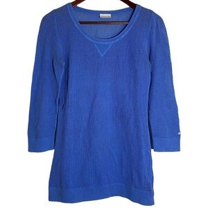 Columbia Blue Mesh Knit 3/4 Sleeve Cotton Top Small